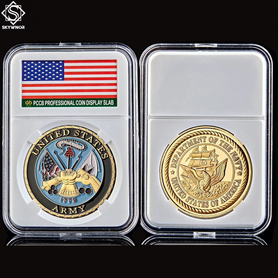 1775 US Department Of Navy Army Craft Gold Plated Color Novelty Commemorative Military Challenge Coin W/Pccb Box-image-624980363