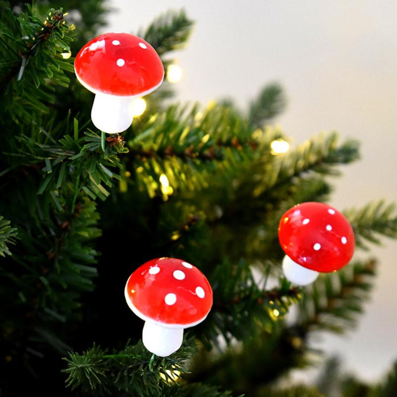

12PCS Cute Small Mushroom Christmas Tree Ornament Xmas Hanging Pendants For Home Party DIY Decoration (Red