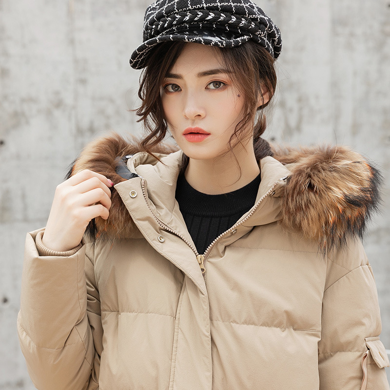 

White Female Long Korean Winter Down Jacket with Hood Chaqueta Mujer 6812 Yy1317 O8hd, Khaki.