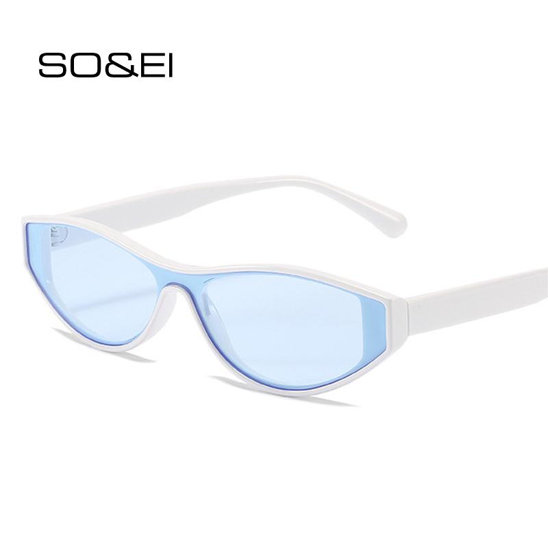 

SO&EI Fashion Small Cat Eye Sunglasses Women Vintage One Piece Gradient Eyewear Men Trending Shades UV400 Blue Sun Glasses
