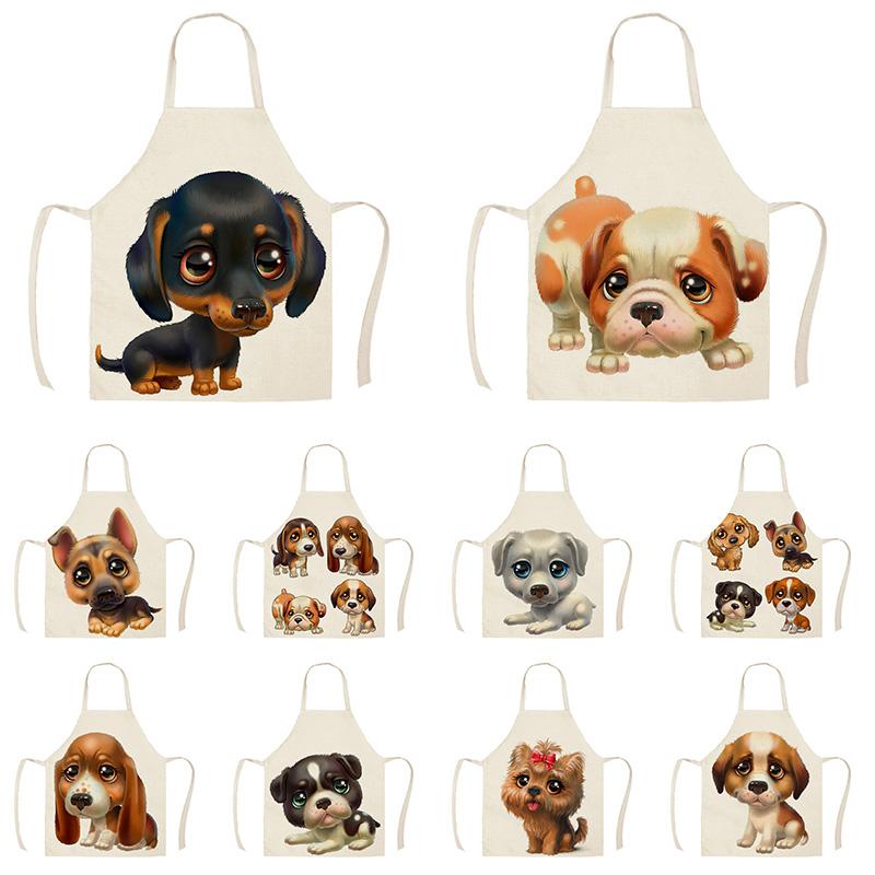 

1Pcs Kitchen Apron Cartoon Cute Dog Printed Sleeveless Cotton Linen Aprons for Men Women Home Cleaning Tools WQTX27