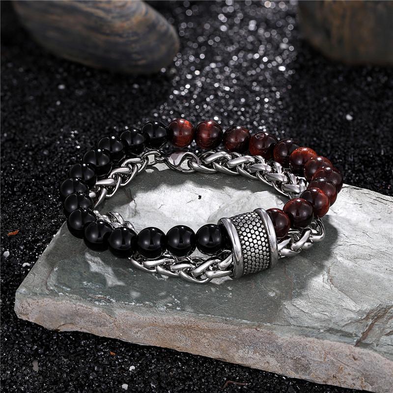 

MKENDN Unique Natural Red Tiger Eye Stone Men's Beaded Bracelet Stainless Steel Bracelets Male Jewelry Fashion Gift Dropshipping
