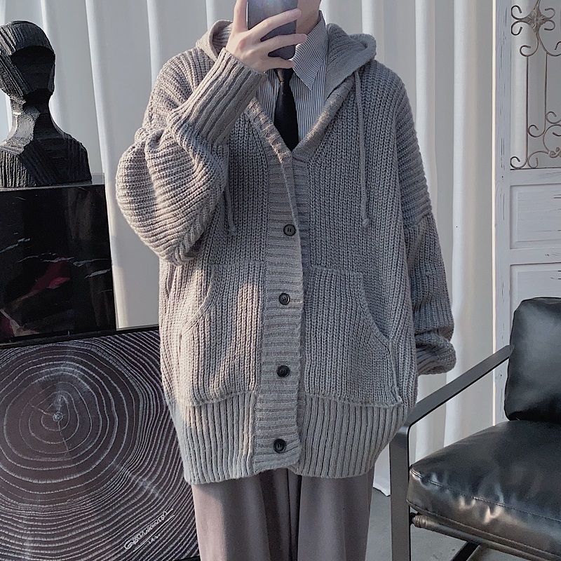 

Sweater 2021 Men's Autumn Thin New Thick Cardigan Length Mean Nightgown Youth 40VJ, Red.