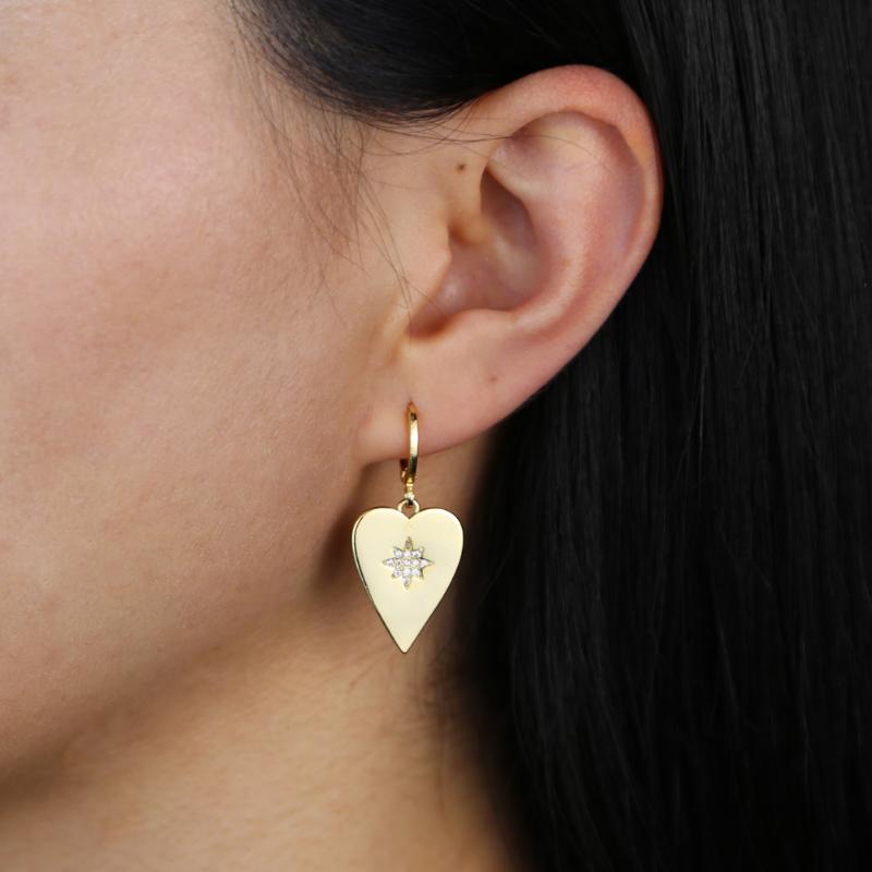 

heart charm dangle earring for women engraved cz star simple fashion jewelry