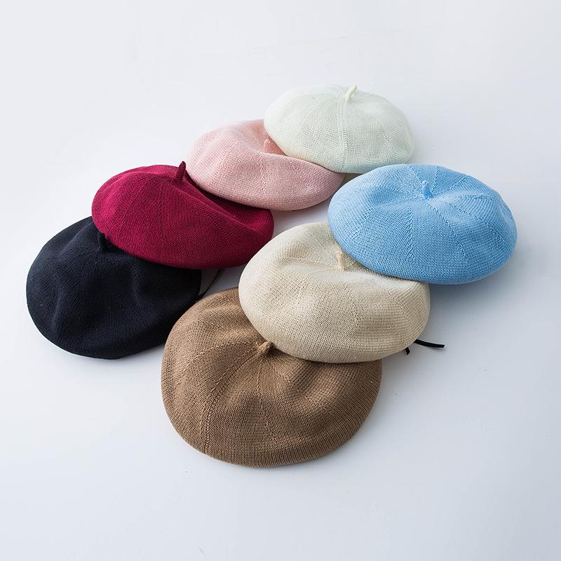 

Vintage French Berets Handmade Knitted Female Beret Women Blue Berets Hollow Breathable Painter Hat Student, Black
