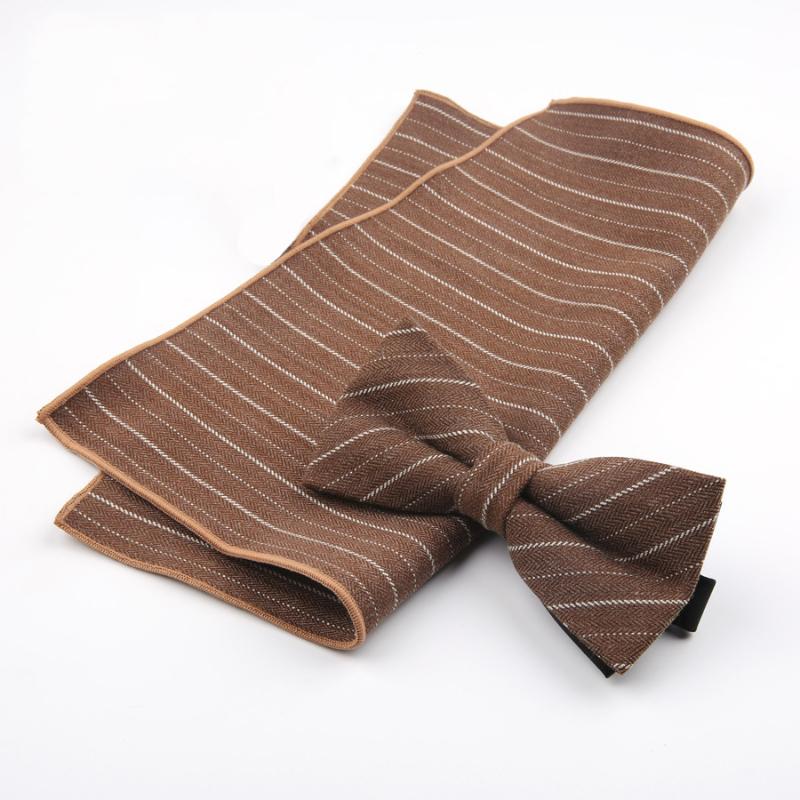 

2020 Men's Bowtie Handkerchief Set for Men Striped Cotton Bow Tie Pocket Square Set Wedding Gentlemen Bowties Custom Logo