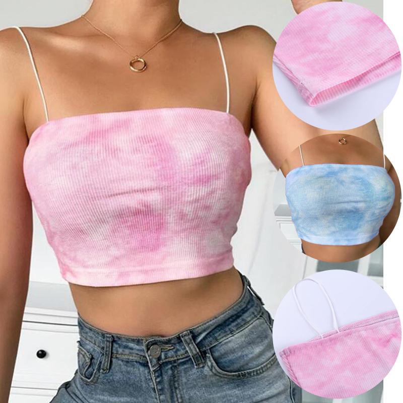 

Women Tie Dye Vest Sleeveless 2021 Top Women Summer Gym Fashion Running Training Breathable Sports Bra Camisole T-Shirt Top, Blue