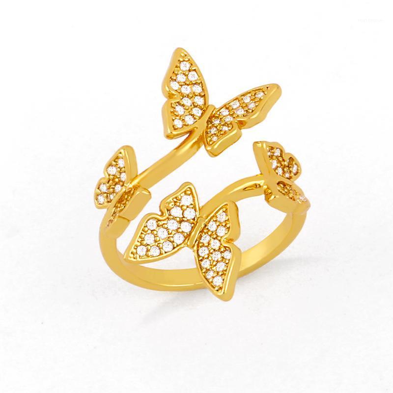 

FLOLA CZ Zirconia Gold Filled Butterfly Rings For Women Cocktail Knuckle Adjustable Cuff Open Ring Luxury Jewelry Gifts rigj461