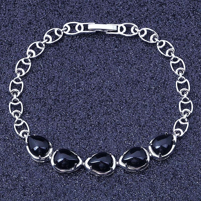 

Water Drop Black Crystal Silver Colour Overlay Link Chain Bracelet For Women Jewelry Bag S030