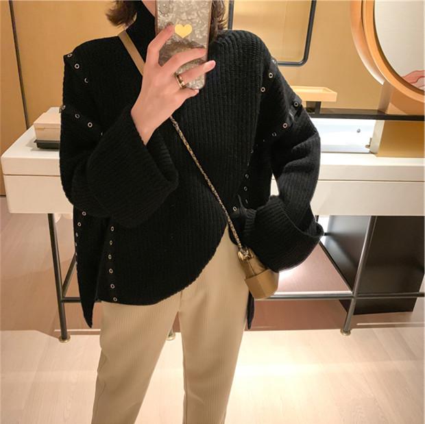 

2021 Women Pullover Female Casual Sweater Plaid neck Long Sleeve Mohair Sweater Autumn white, Black