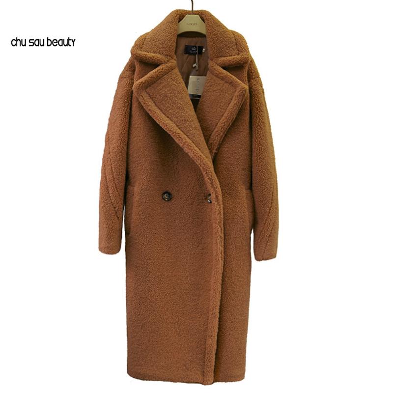 

2020 new teddy coat faux fur long coat women lamb fur thick oversized outwears Women Winter Coats Plus Size C133, Red