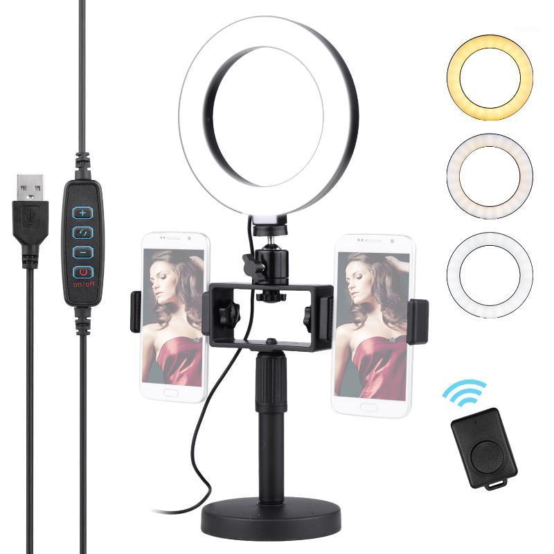 

6.5inch/16cm Video LED Ring Light Lamp 3200-5600K Color 10-level Dimmable with Table Stand Ball Head Dual Phone Holders1