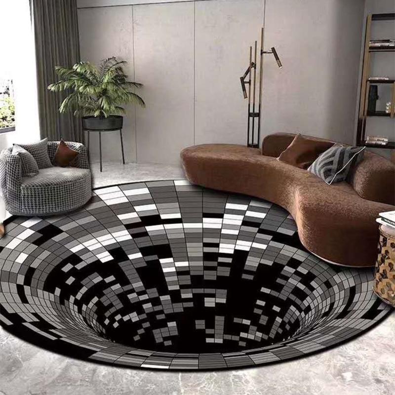 

Black White Spiral Carpet 3D Vortex Illusion Back Rug Carpet Living Room Decoration Tapis Impression Print Bottomless Hole Decor