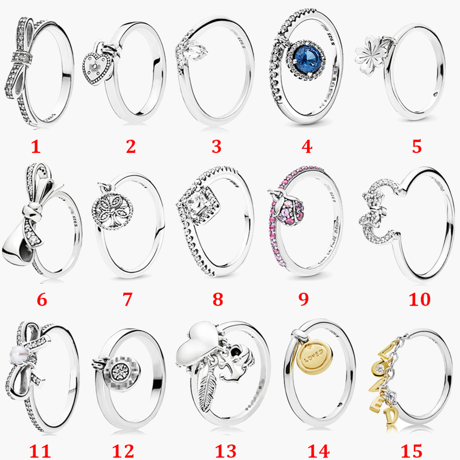 

Women's 925 Sterling Silver Wedding Rings Cubic Zirconia Diamonds for Pandora Bow Style Ring Shiny Wish Engagement Ladies Gift with Box, Slivery;golden