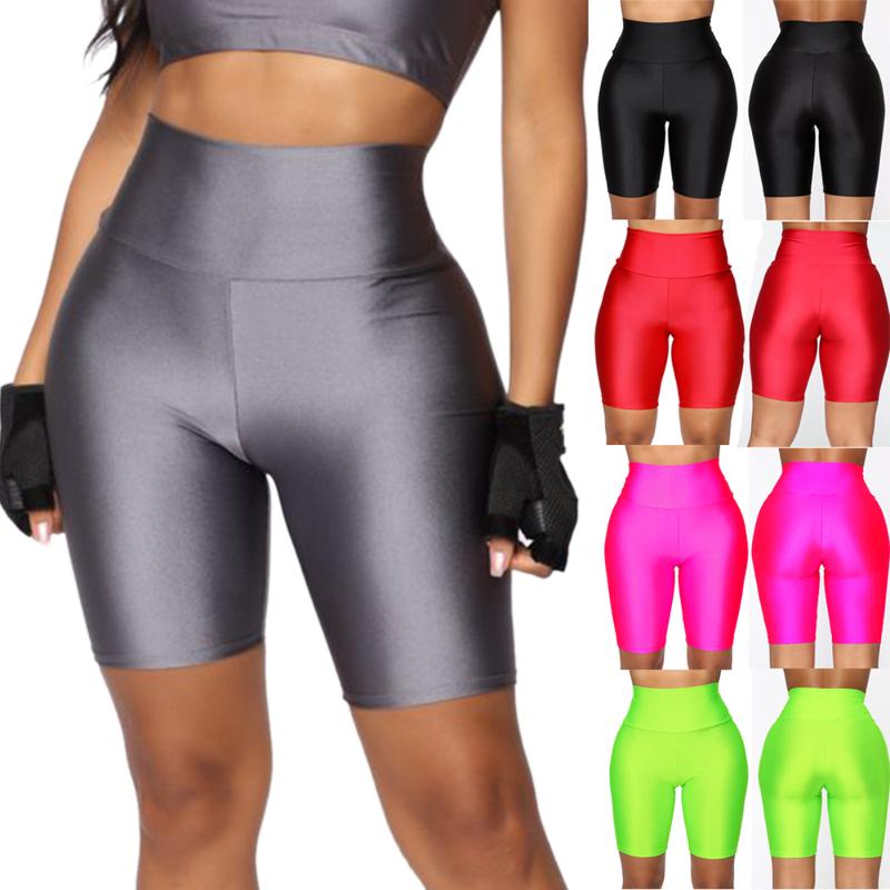

High Waist Neon Yoga Shorts Women Workout Fitness Hip Training Elastic Spandex Shorts Skinny Running Cycling Sportwear, Rose red
