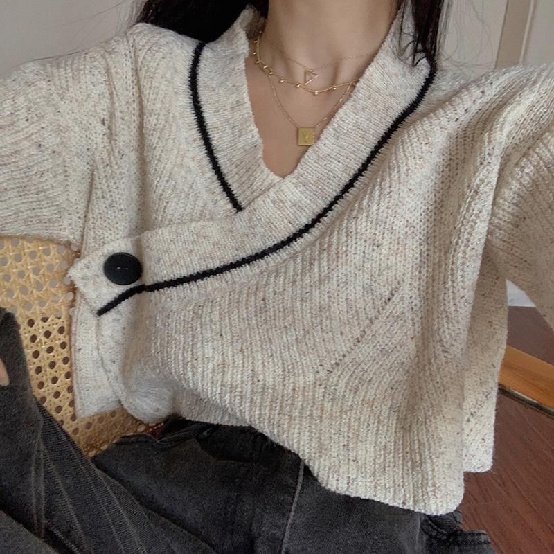 

Light Patchwork Knitted Sweet Short Fenmale Irregular Sweater Cardigan Korean Fall 2020 Women Clothing, Grey cardigan