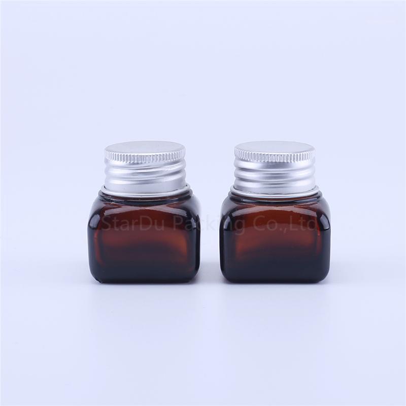 

6pcs 15g amber Glass Cream Jars Cosmetic Packaging with black lid plastic caps & inner liners round empty small glass jars1