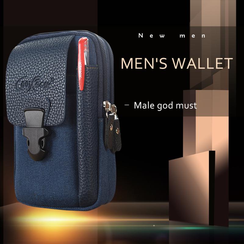 

Multi-functional Men Festival Gifts Men Outdoor Sports Waist Bag Canvas Solid Phone Purse Business Belt Bum Pouch, Black