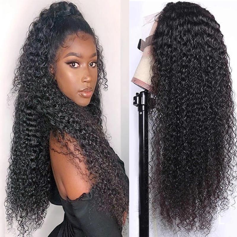 

Transparent Lace Front Wigs Brazilian Kinky Curly Human Hair Wigs Remy Hair 150% Glueless 13x4 Lace Frontal Wig With Baby, As pic