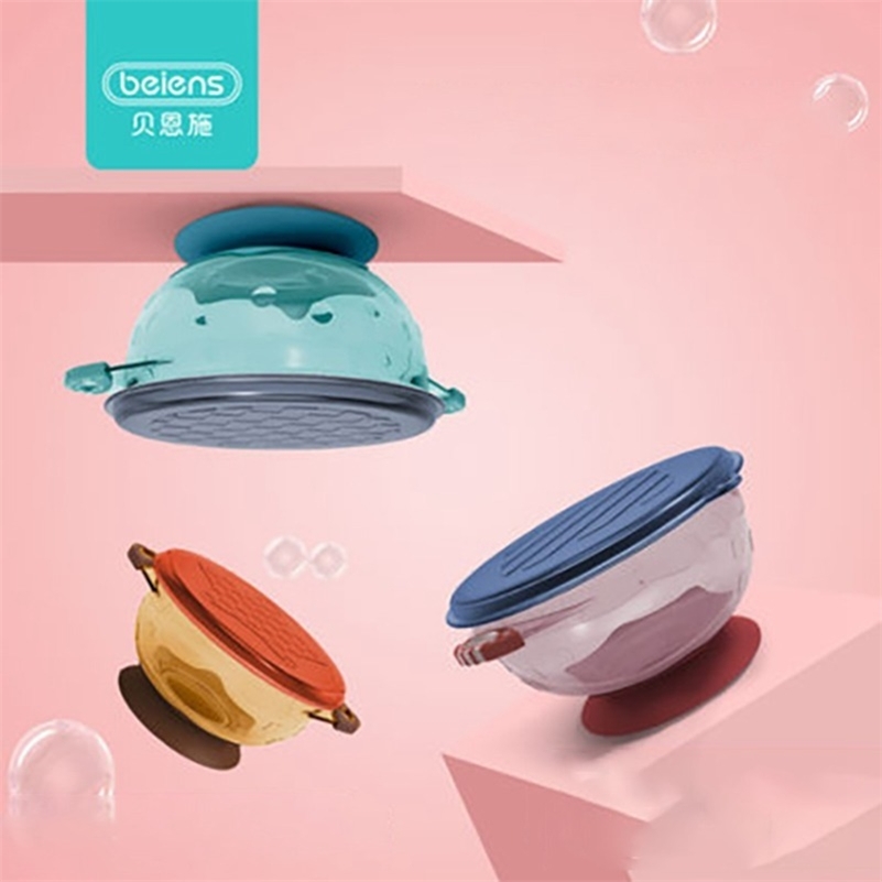 

Beiens Feeding Child Suction Baby Learning Tableware Dishes Spoon Fork Infant Snack Fruit Bowl Set LJ201019
