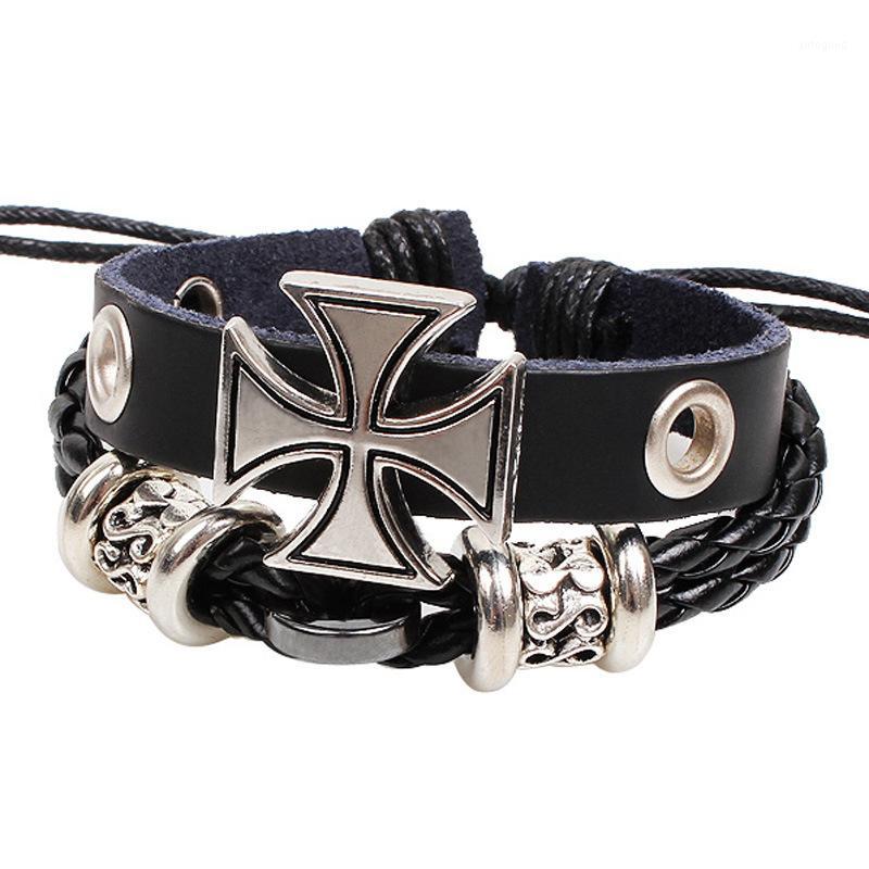 

Charm Bracelets European And American Ancient Roman Cross Cool Men's Bracelet Alloy Accessory Hand Weaving Small Jewelry1