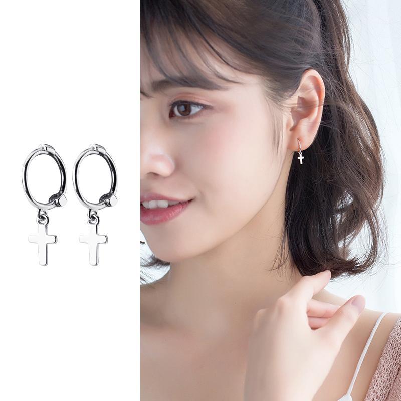 

Mocanie Hight Quality 925 Sterling Silver Simple Mini Cross Hoop Earring for Women Korea Style Fashion Earring Fine Jewelry1