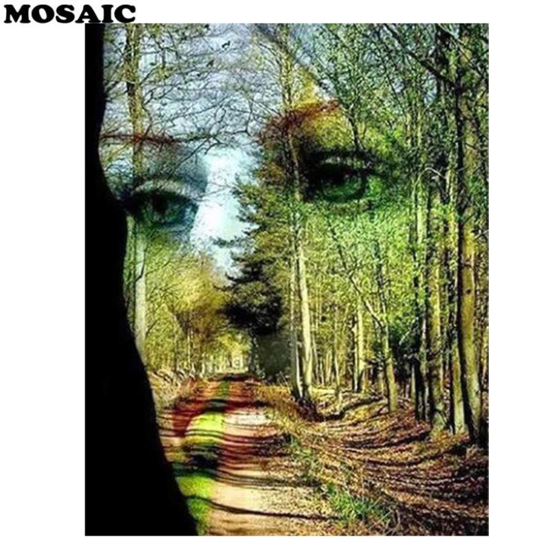 

round Diamond Painting Picture Of Rhinestone woman Face Full Square Mosaic Diamond Embroidery 5D DIY Forest Home Decor Handmade