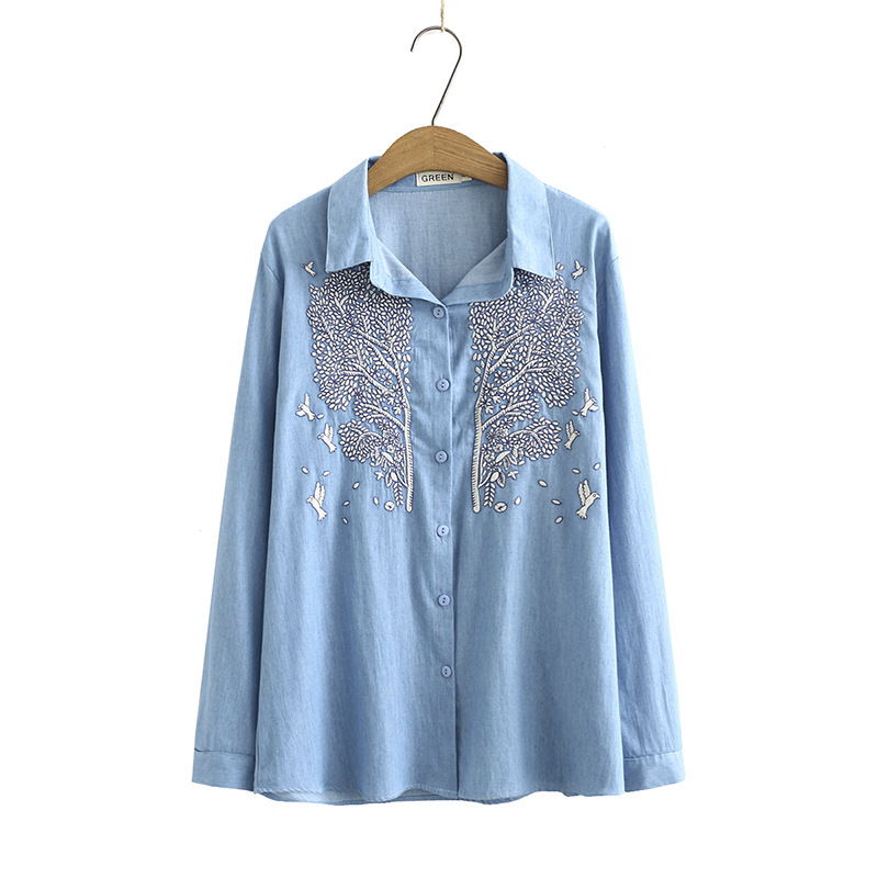 

Size Complete Plus Cotton Embroidery Spring Muslim Summer Blouse Long Line Casual Tops Large Dimensions Lk8w, Blue