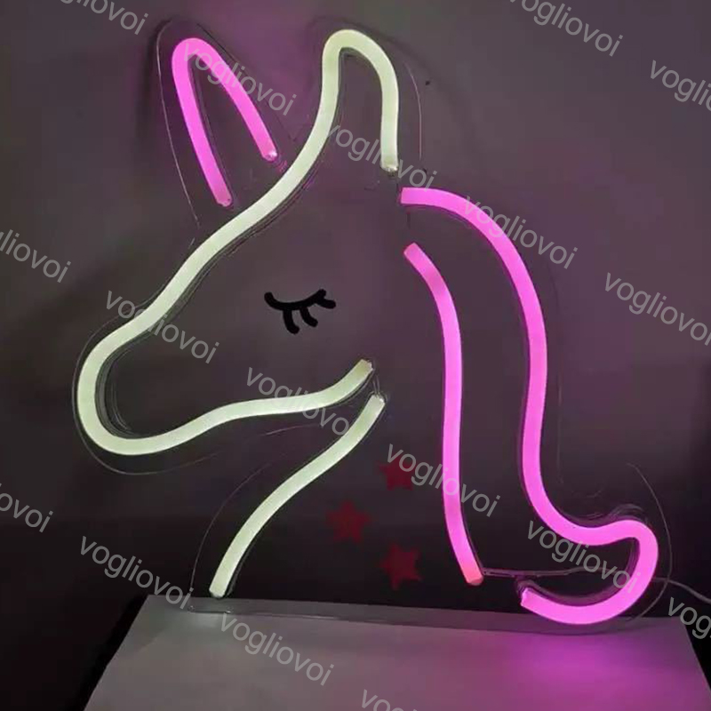 

Led Neon Sign SMD2835 Night Light Design Unicorn Model With Transparent Backplane Holiday Xmas Party Wedding Table Lamps DHL