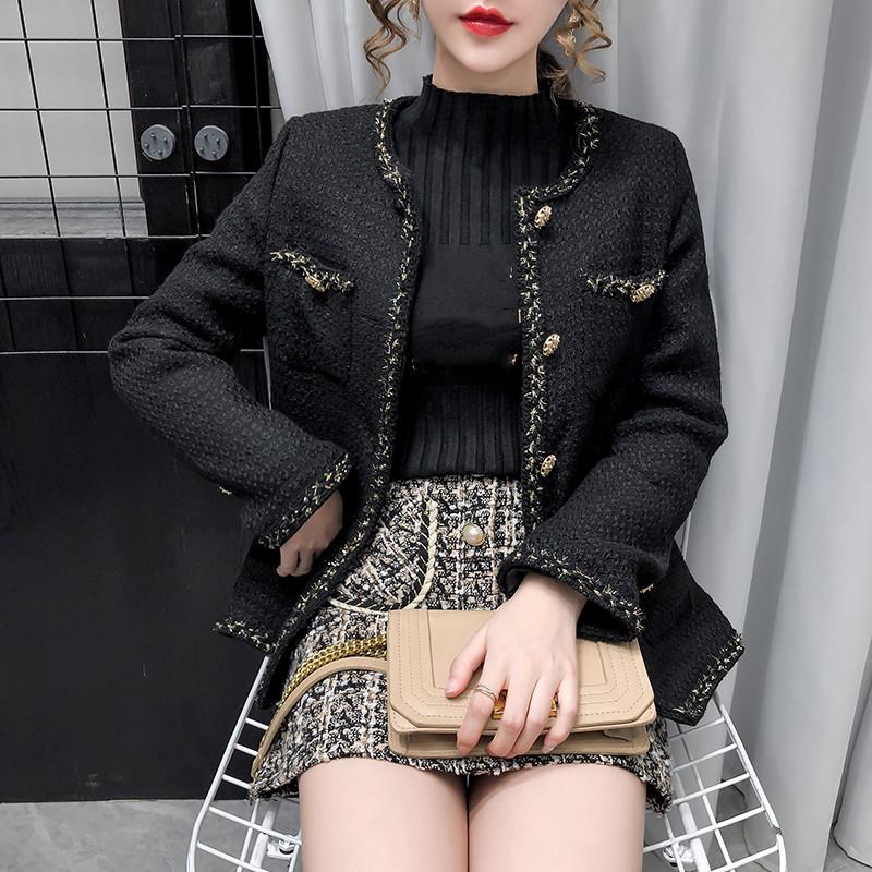 

Tweed Jacket Women' 2021 Autumn And Winter Korean Large Size Fashion Loose Patchwork Small Fragrance Wind Coats Outerwear, Black