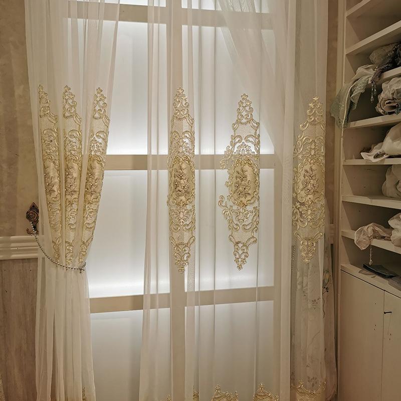 

Tatami Craft Rope Embroidered Yarn, Velvet Embroidered Window Screen, Living Room Bedroom Curtain, White Translucent Yarn, Tulle
