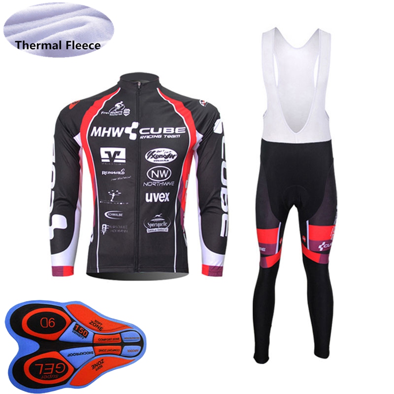 

2021 Cube Team Cycling Thermal Fleece Jersey set Mens Winter Bicycle maillot bib pants set Mtb bike sportswear Ropa Ciclismo Y21012905, 7a