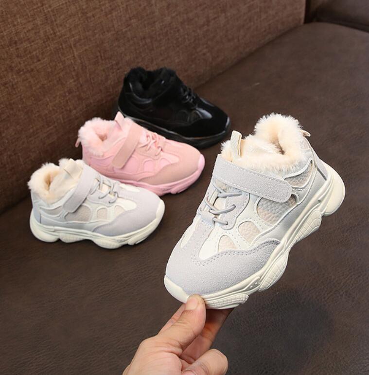 

Kids Sneaker 2021 Winter Autumn Kid Leather Shoes Boys Girls Baby Running Shoes Soft Bottom Plush Warm Sport Sneakers, Black