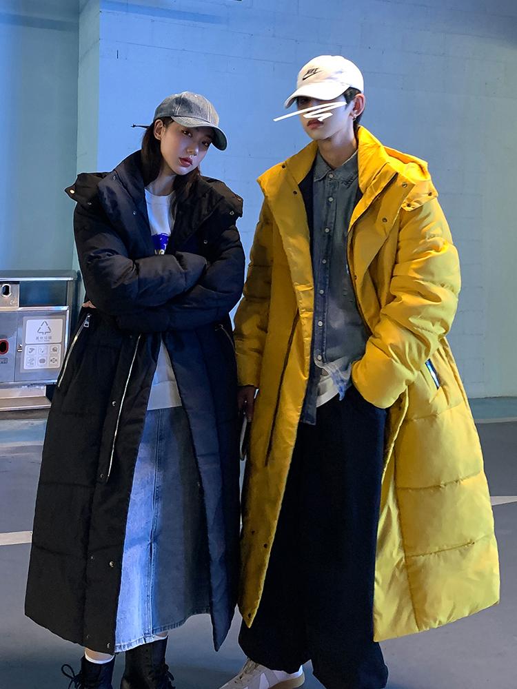 

2020 cotton padded men's mid long winter thickened new down jacket men lovers winter cotton padded jacket Korean version fashion, Black