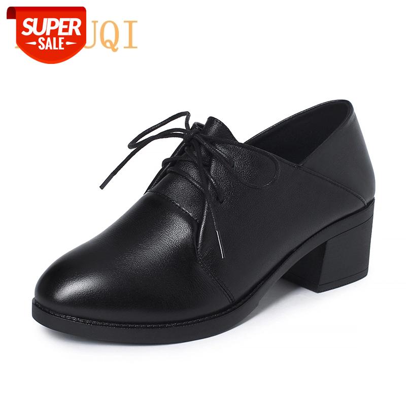 

AIYUQI Genuine Leather Shoes Women 2020 New Large Size Women Spring Shoes Lace Up Mid Heel Casual #bW1h, Black