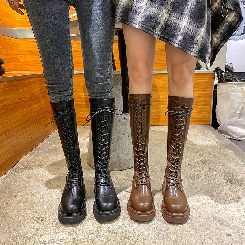 

Colorful2021 Bottomed Knight's New Type of Women's Knee High Ba Zipper Boots, Back zipper leather