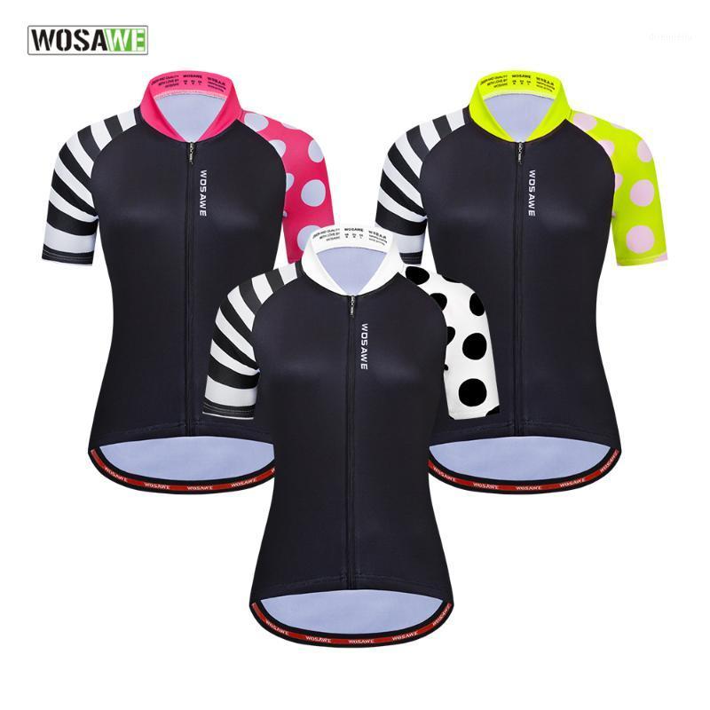 

WOSAWE Summer Cycling Jersey 100 % Polyester Quick Dry Bike T- Shirt Short Women Full Zipper Cycling Top Size -XL1