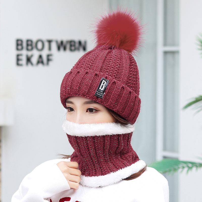 

2020 New Set Women Knitted Hat Scarf Caps Neck Warmer Winter Hat For Ladies Girls Beanies Warm Fleece Caps, 1pcs