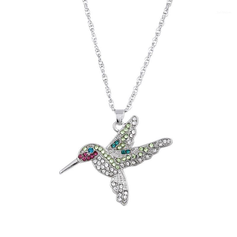 

Trendy Flying Hummingbird Full Crystal Pendant Necklace For Women Men Silver Color Long Chain Necklace Jewelry Gift1