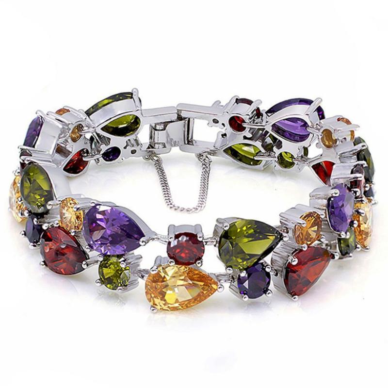 

Hermosa Jewelry Multi Peridot Garnet Silver Color Bracelets 8" 21cm