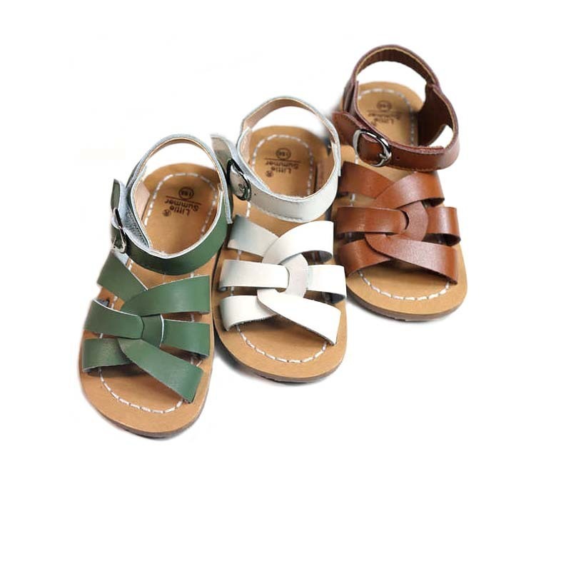 

Cowhide Children saltwater sandals High-grade Genuine Leather Girls Beach sandals Non-slip Sole Boys shoes 6T LJ200827, Green