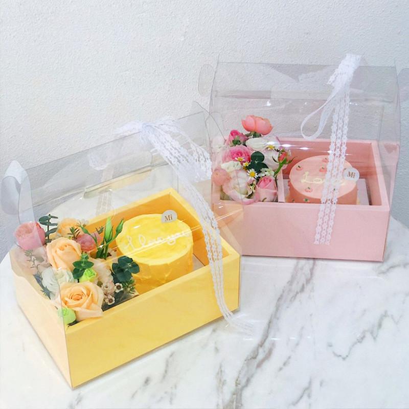 

1pcs High quality flower cake box gift boxes net red creative packaging boxes PVC protable clear plastic box folding empty