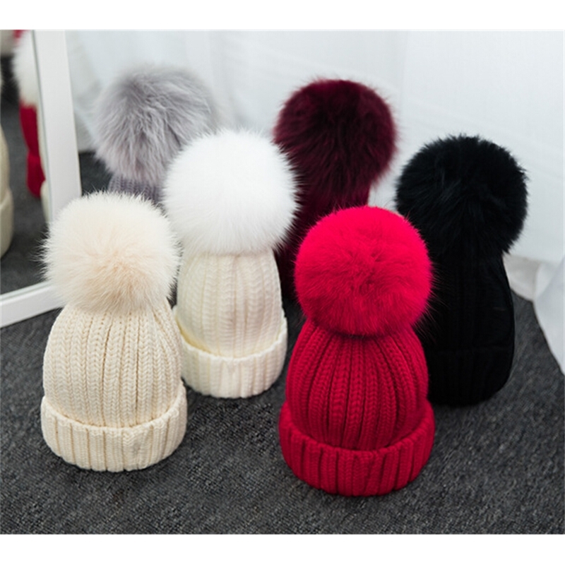 

Quality Removable Real Mink Fox Fur Pom Poms Ball Acrylic Beanies Winter Warm Plain Hats Adults Kids Children Slouchy Mens Womens Snow Cap 1, Mix colors