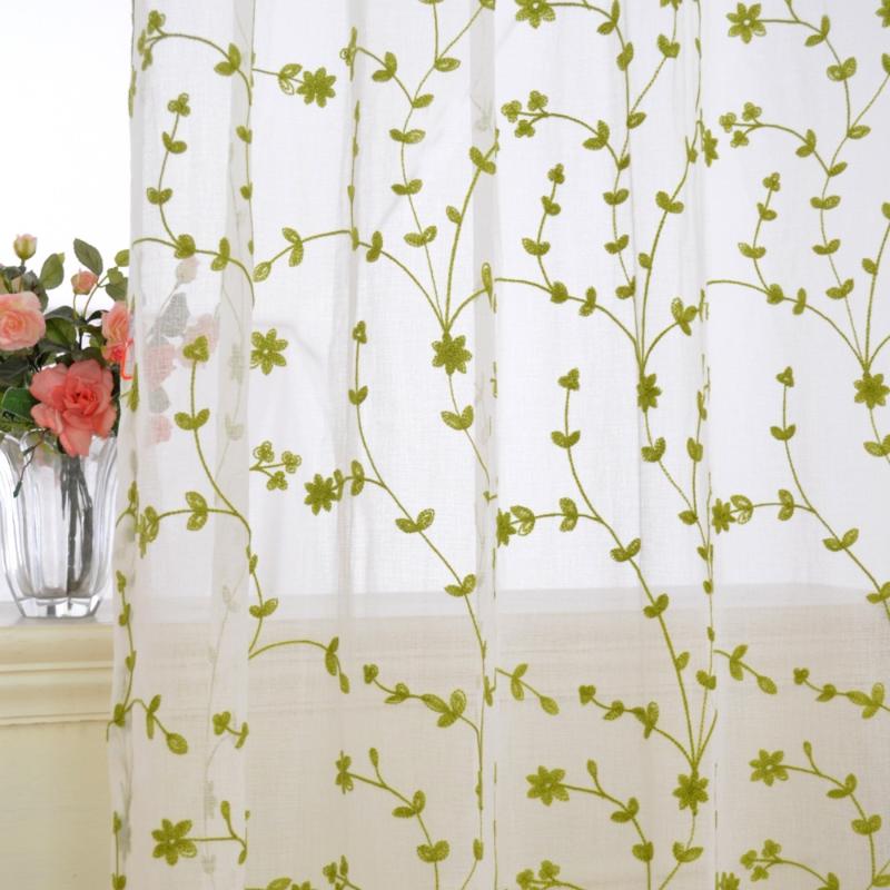 

Green Leaves Embroidered Tulle Curtains for Living Room Pastoral Style Sheer Screens Home Decor Cortinados De Sala CL-175, As pic