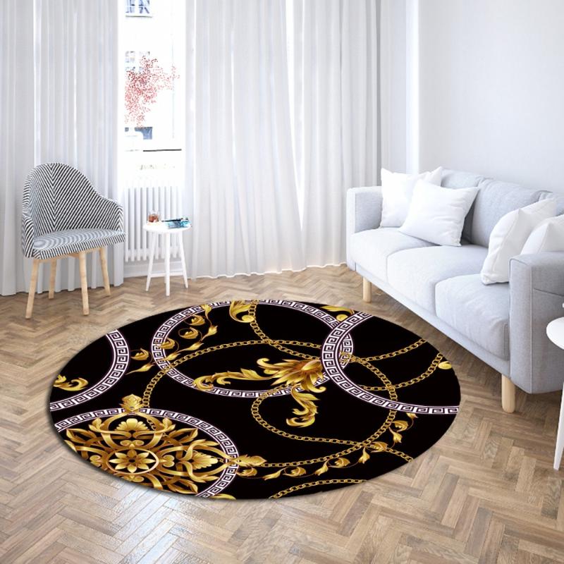 

Baroque Chain Light Luxury Round Carpet Home Decor Modern Decor Vintage Area Rugs Coffee Bedroom Living Room Floor Mats Custom, Color-9