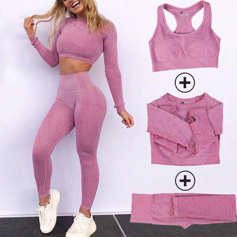 

2/3pc Set Seamless Women Yoga Set 2021 Workout Sportswear Gym Clothing Fitness Casual Crop Top High Waist Running Sports Suits1, 2pcs pink