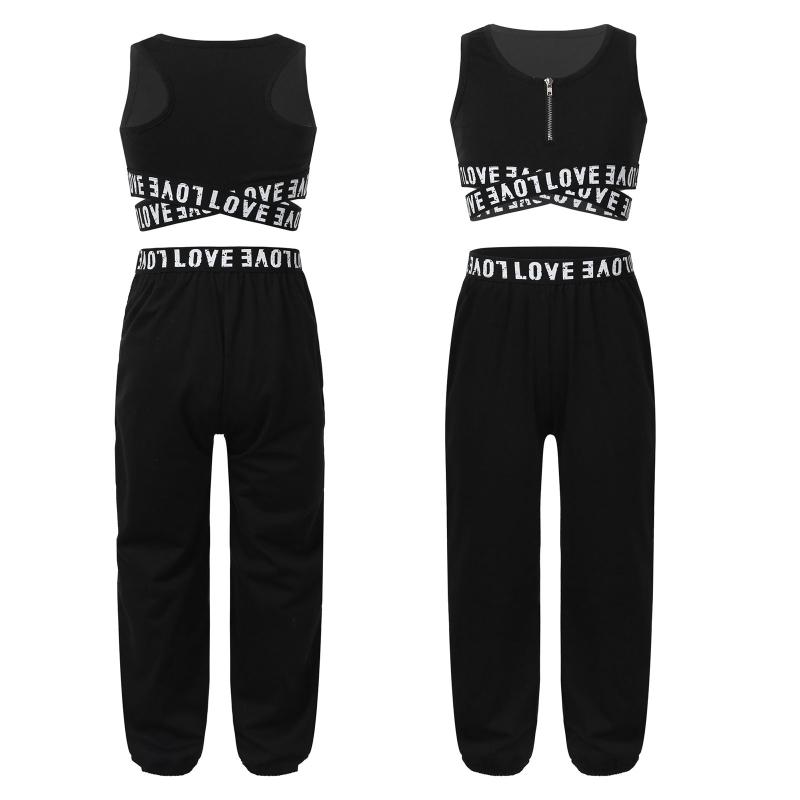

Kids Tracksuits for Girls Outfit Breathable Letter Printing Sportwear Children Cotton Tanks Pants 2Pcs/sets for Dancing Running, Black