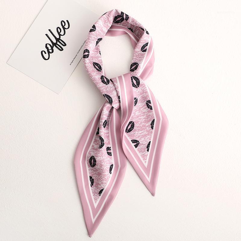 

New Skinny Scarf pink lip Print Women Silk Scarf Small Handle Bag Ribbons Female Head Scarves Wrap For Lady Elegant Foulard1