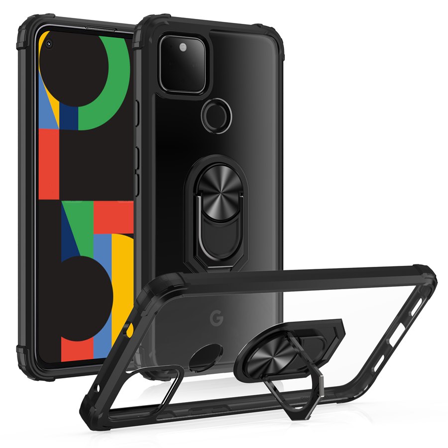 

HD Clear Transparent shockproof Protective Case Ring Car Mount Kickstand for Google Pixel 4A 5G / 4G Pixel 5 XL, Black