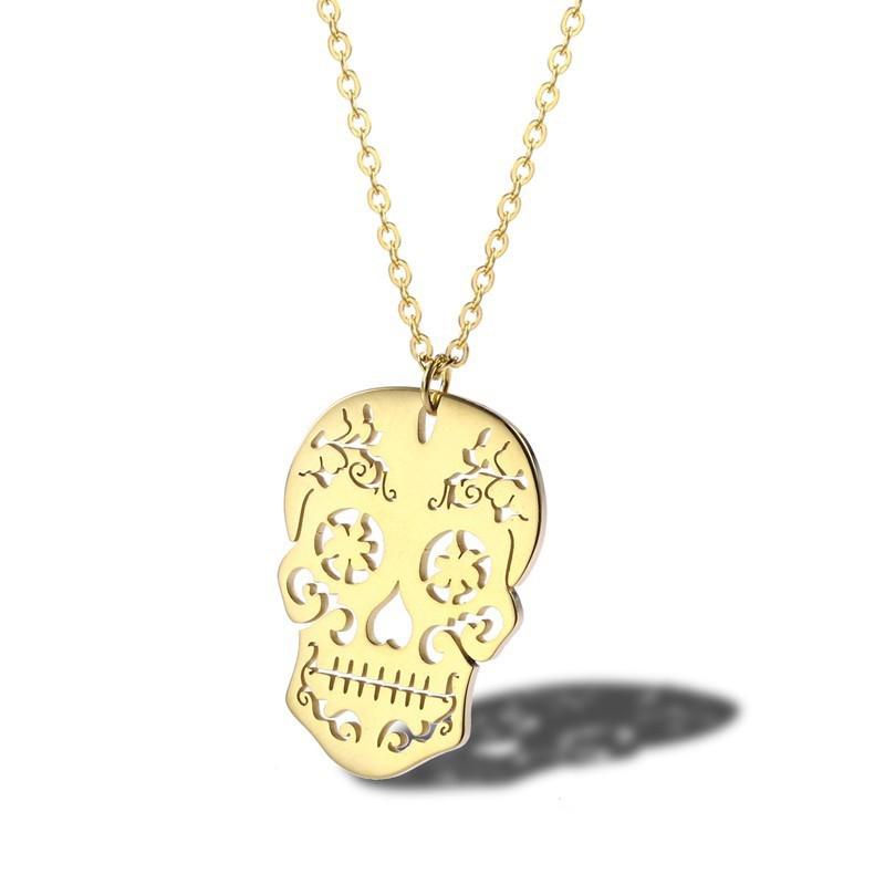 

RIR Sugar Skull Necklace Mexican Day Of The Dead Charm Halloween Minimalist Skeleton Pendant For Spooky Necklaces Jewelry